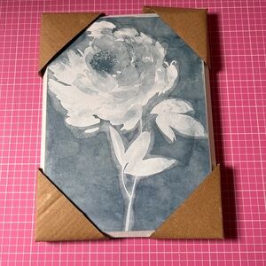 Floral Watercolor Wall Art Print in Slate Blue and White